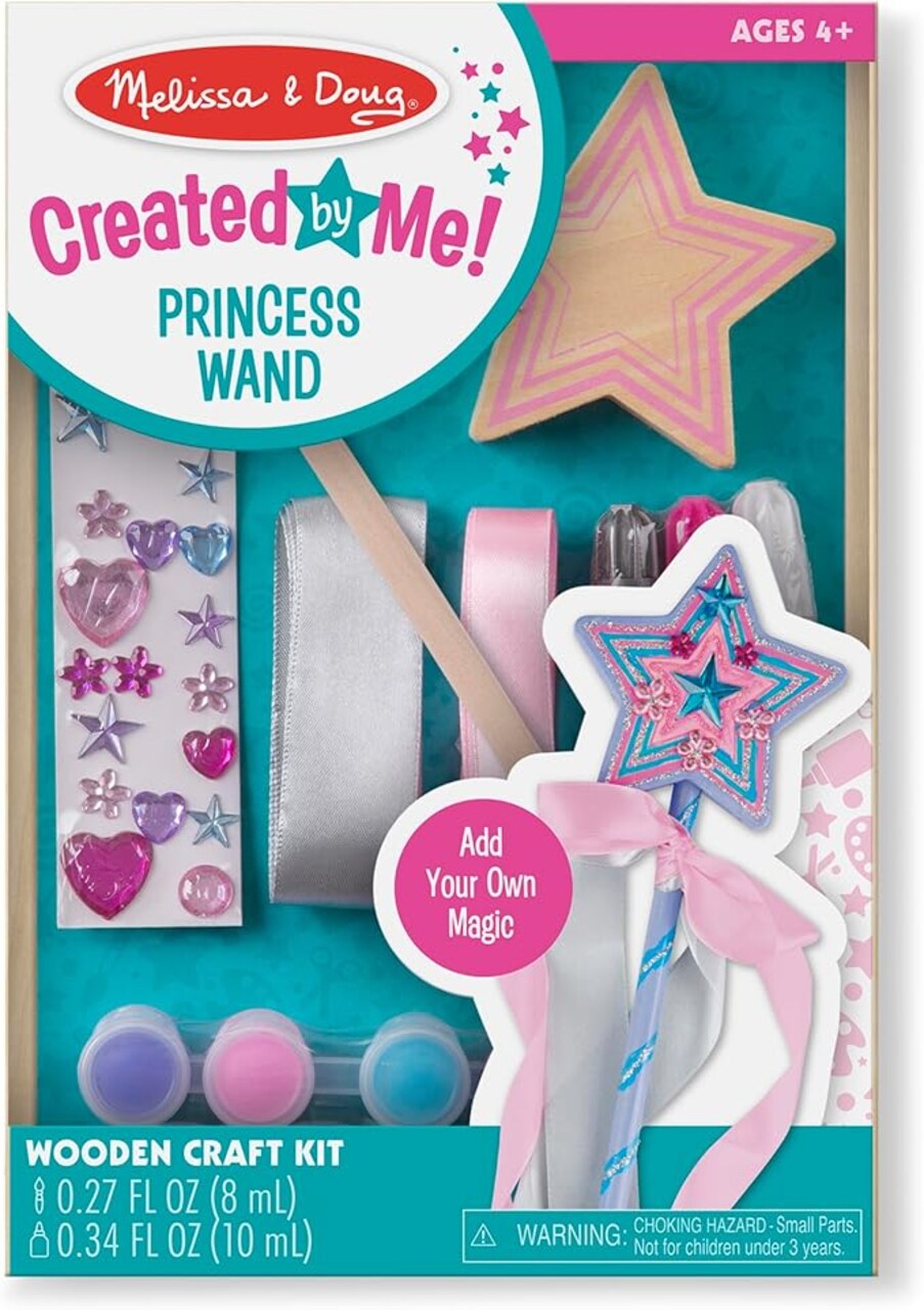 Created By Me Paint & Decorate Your Own Wooden Princess Wand Craft Kit, Pink Princess Crafts Great For Rainy Days, Toys For Kids Ages 4+